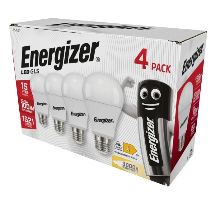 View Energizer Pack of 4 LED Lamps GLS E27 Screw Warm White information