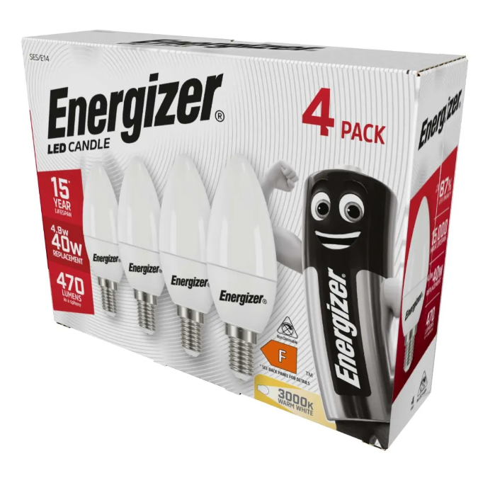 View Energizer 4 x LED Candle Bulbs E14 49w Warm White 3000K information