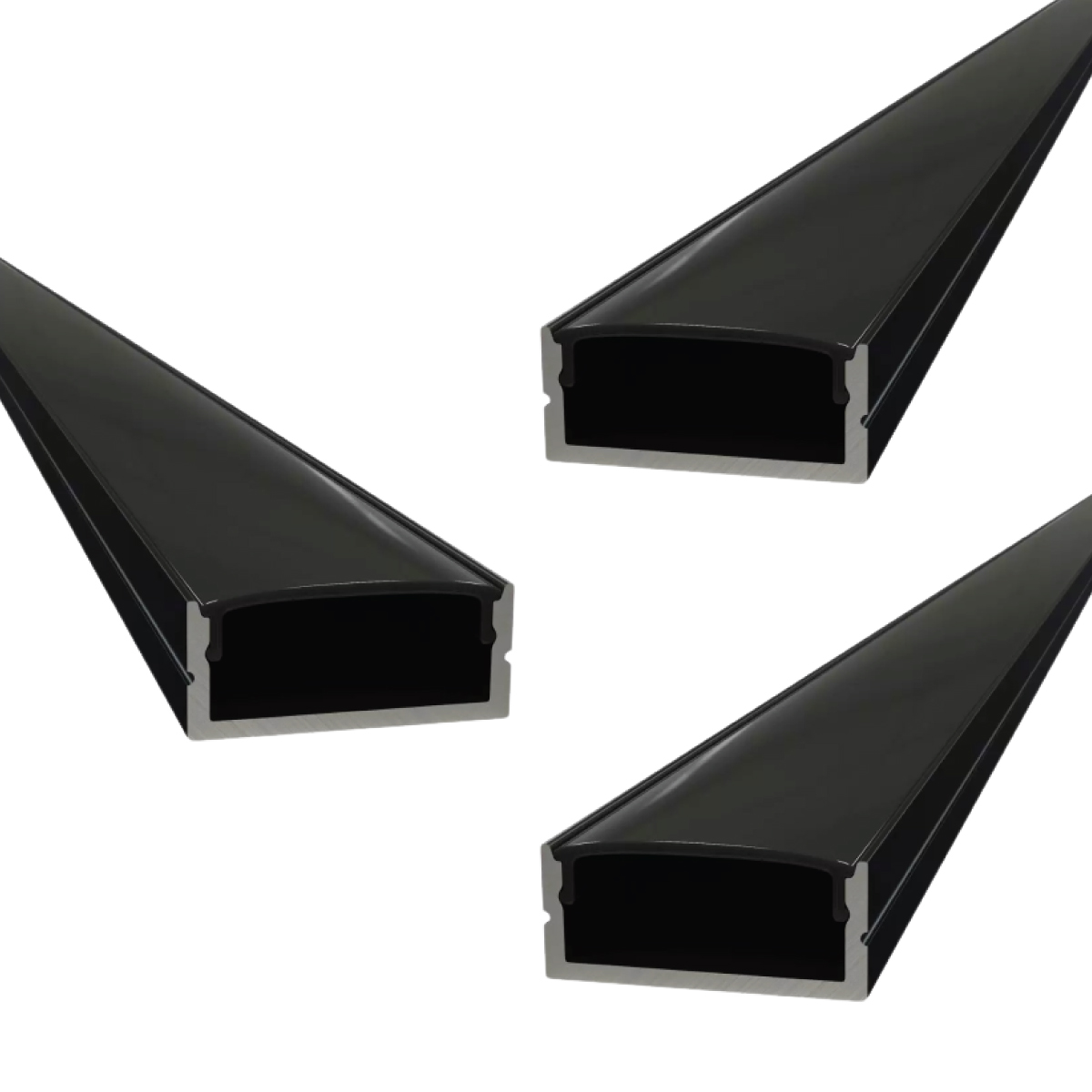 View Pack of 3 Black Aluminium Surface Mounted Profiles 2m Long With Cover End Caps information
