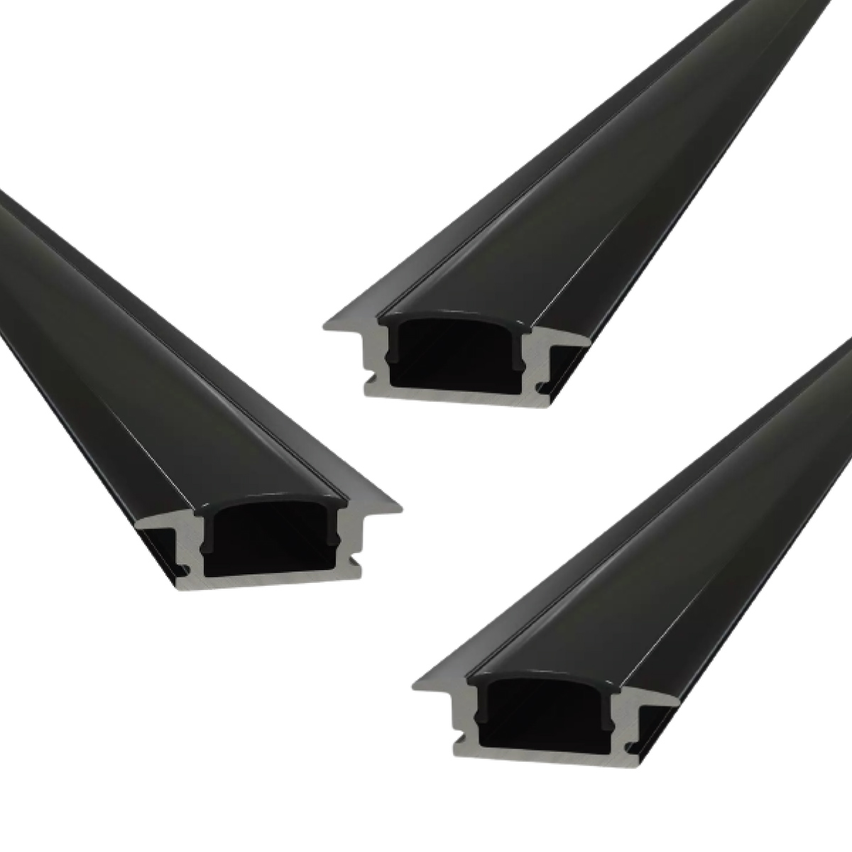 View Pack of 3 Black Aluminium Profiles Recessed With Cover and End Caps 2M information
