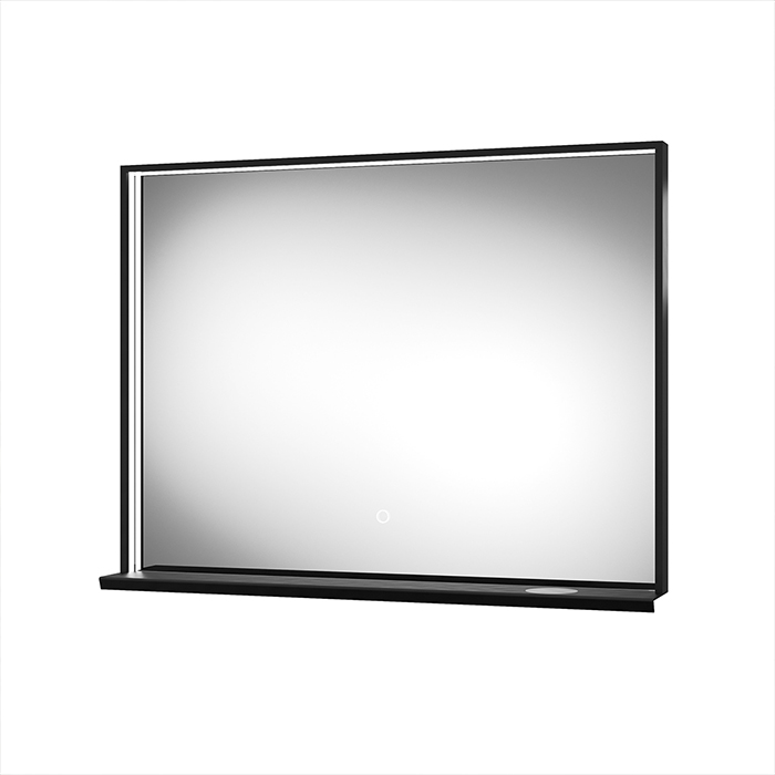 Element LED Bathroom Mirror, Black, With Shelf and QI Wireless Charger, 800x600mm