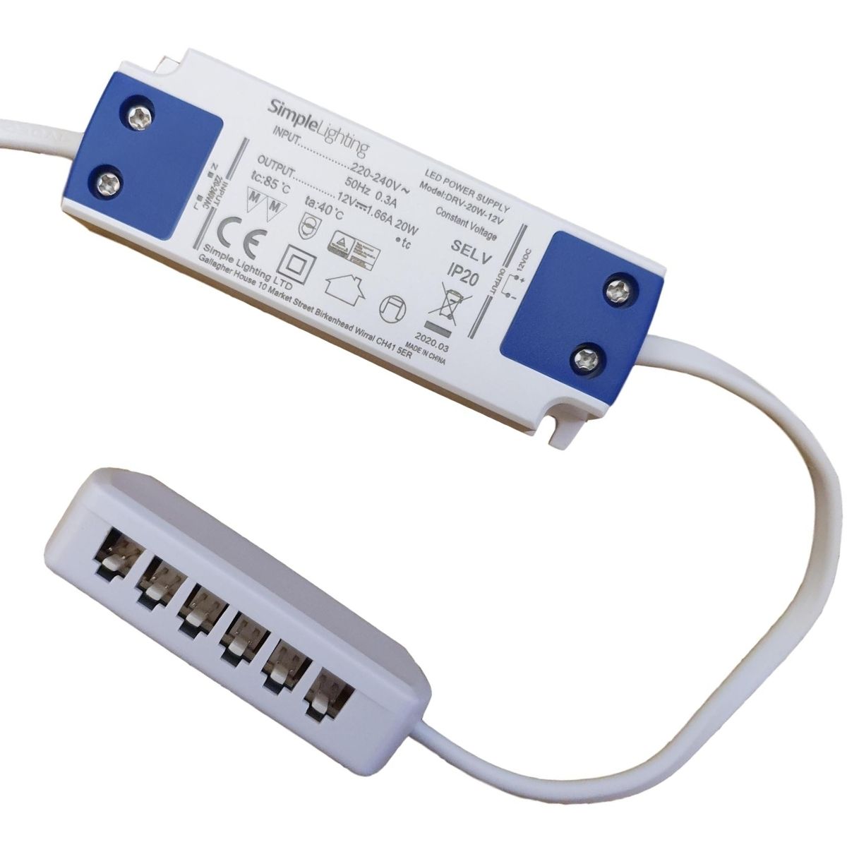 View 20w 12Vdc LED Power Converter With 6 Way Distributor information