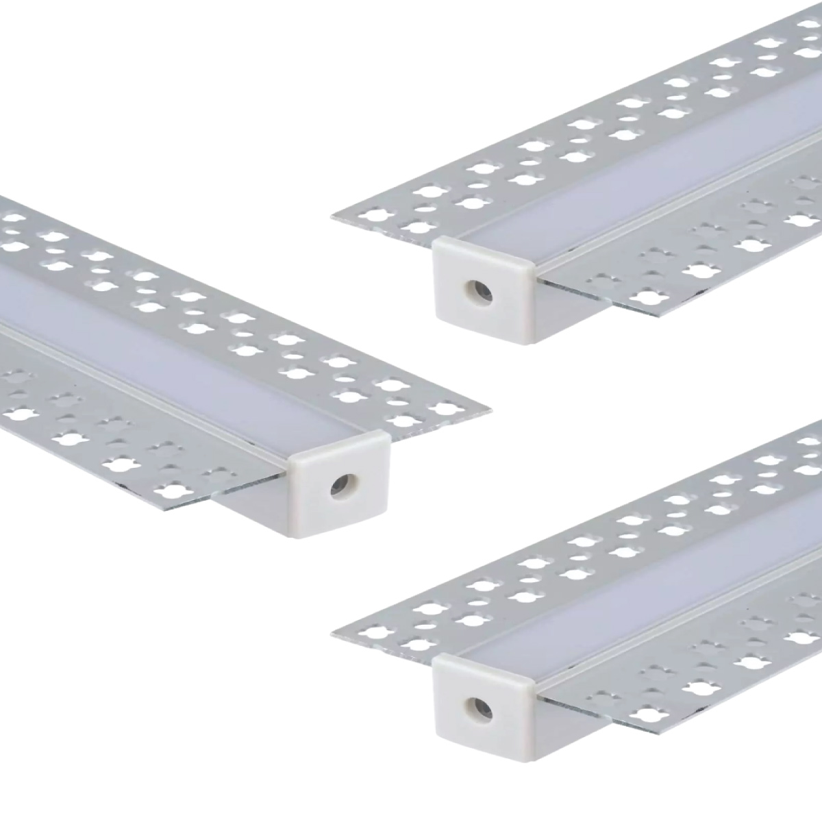 View Pack of 3 Trimless Plaster In Aluminium Profiles With Diffuser End Caps 2m Long information