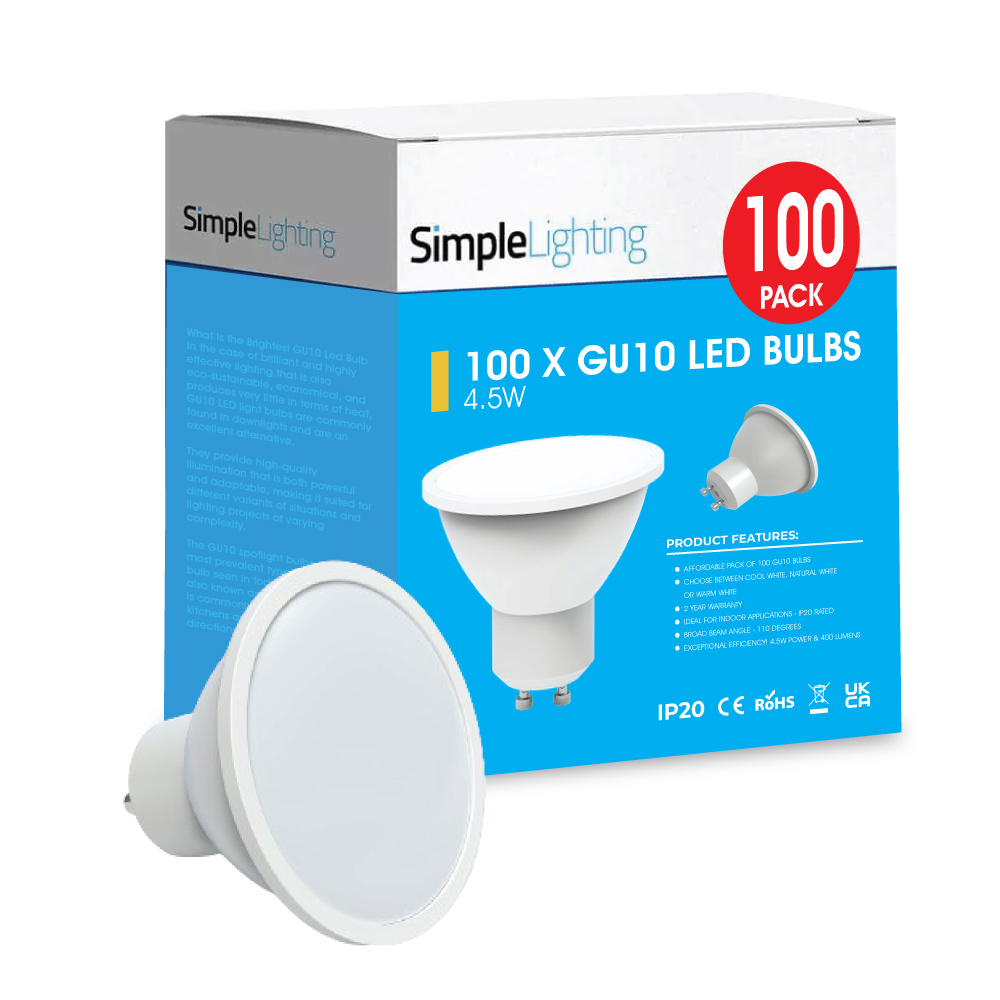 View 100 X 45w GU10 LED Bulb Cool White Natural White or Warm White information
