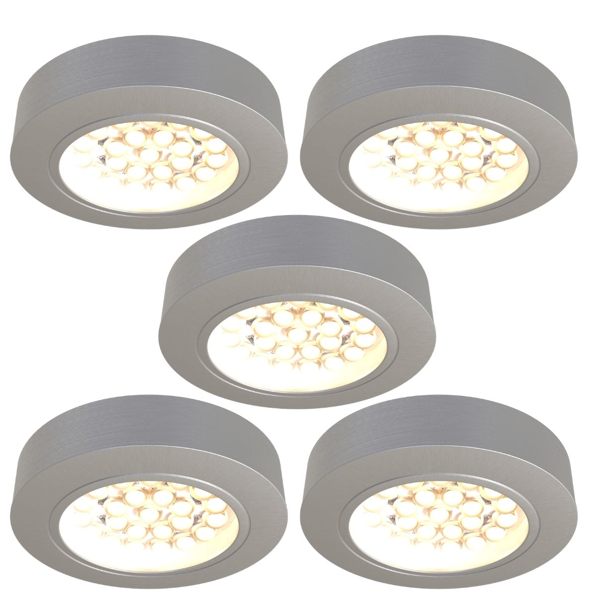 View Pack of 5 Round Surface Mounted LED Under Cabinet Lights With Transformer White or Warm White information