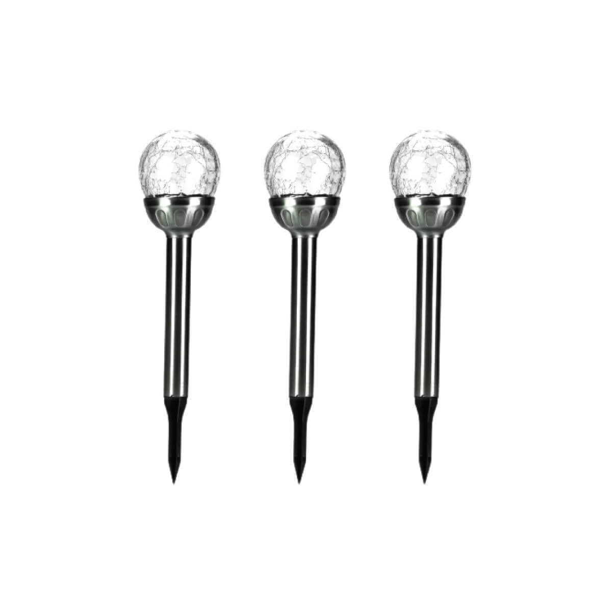 View Pack of 3 Sydney White LED Solar Crackle Ball Stake Lights information