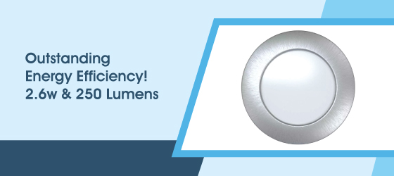 2.6w Round Brushed Chrome Under Cabinet Light - Outstanding Energy Efficiency! 2.6w & 250 Lumens