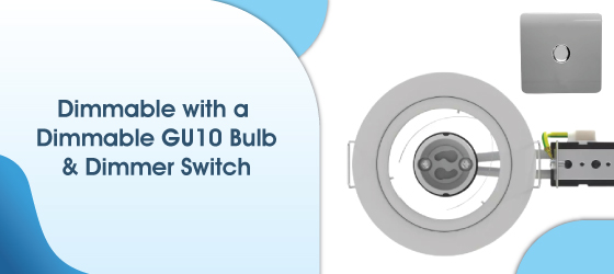 Fixed Die-Cast White Downlight - Dimmable with a Dimmable GU10 Bulb & Dimmer Switch