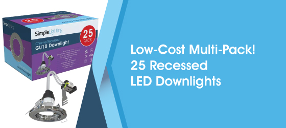 Pack of 25 Chrome Downlights - Low-Cost Multi-Pack! 25 Recessed LED Downlights