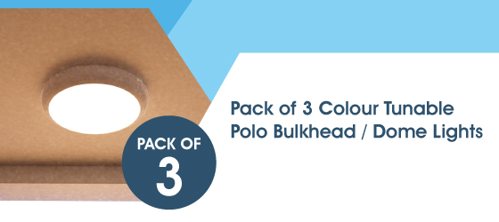Pack of 3 Emergency 18w CCT LED Polo Bulkhead - Pack of 3 Colour Tunable Polo Bulkhead  Dome Light