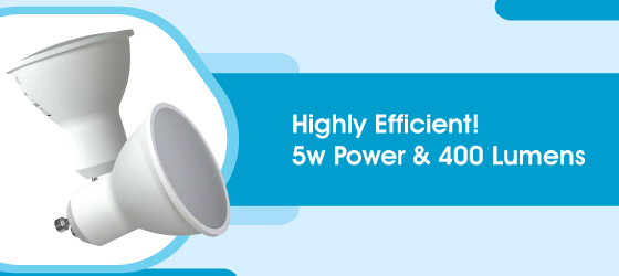 Pack of 50 5w GU10 LED Bulbs - Highly Efficient! 5w Power & 400 Lumens
