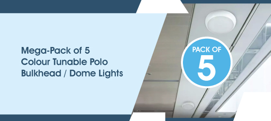 Pack of 5 Standard 18w LED Bulkhead - Mega-Pack of 5 Colour Tunable Polo Bulkhead  Dome Lights
