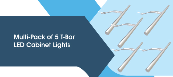 Pack of 5 T-bar LED Cabinet Lights - Multi-Pack of 5 T-Bar LED Cabinet Lights