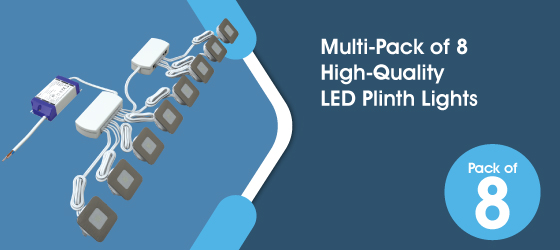 Pack of 8 Brushed Chrome LED Plinth, 4000K - Multi-Pack of 8 High-Quality LED Plinth Lights