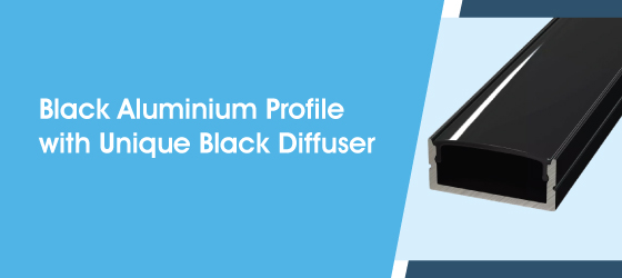 Surface Mounted LED Profile, Black - Black Aluminium Profile with Unique Black Diffuser