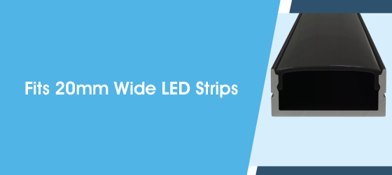 Surface Mounted LED Profile, Black - Fits 20mm Wide LED Strips