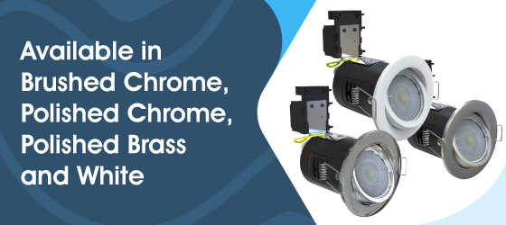 Tilt Fire Rated Downlight in Various Finishes - Available in Brushed Chrome, Polished Chrome, Polished Brass and White