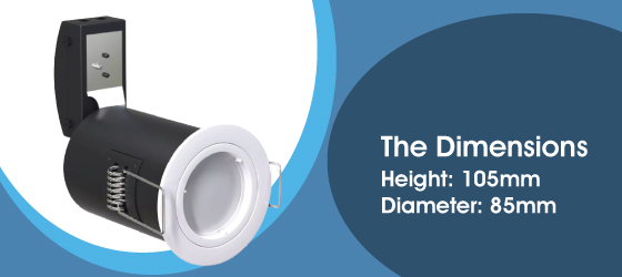 White Fire-Rated Die-Cast LED Downlight - The Dimensions